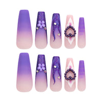 No.F177 Purple Long Fingernails Patch 24pcs/Set