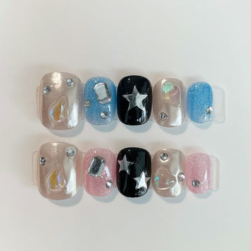 No.FP27 10pcs Silver Star Hand Made Fingernails