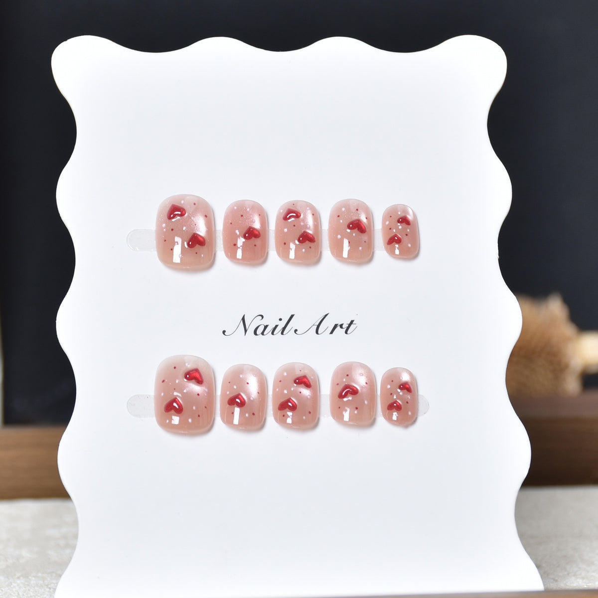 No.FP46 Heart-shaped Cat's Eye Hand Made Fingernails 10pcs