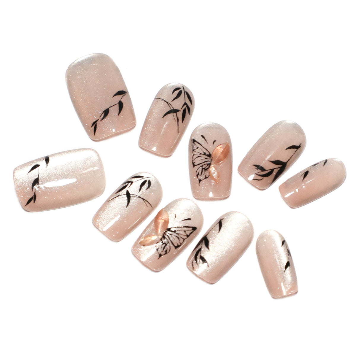 No.FP19 10pcs Nude Cat's Eye Press-On Fingernails