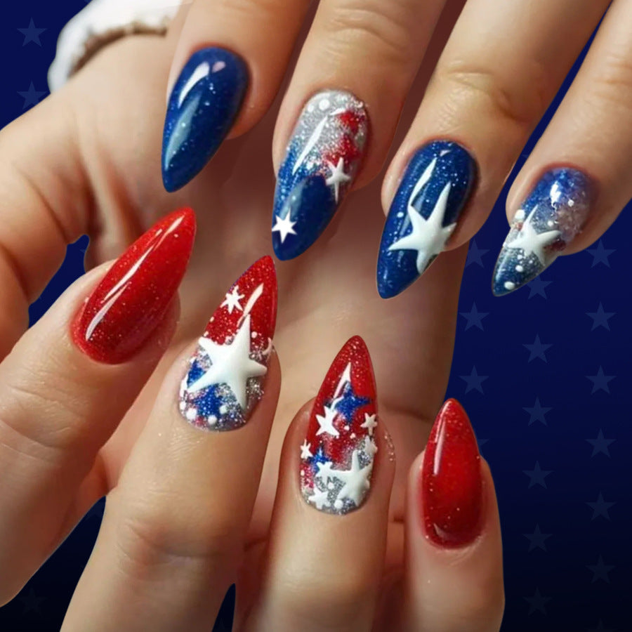 No.JNU37 Red & Blue Fingernails Patch 24pcs/Set