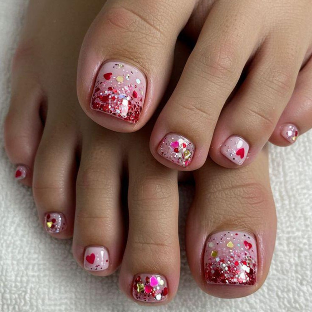 No.709 Heart-shaped Glitter Toenails Patch 32pcs/Set