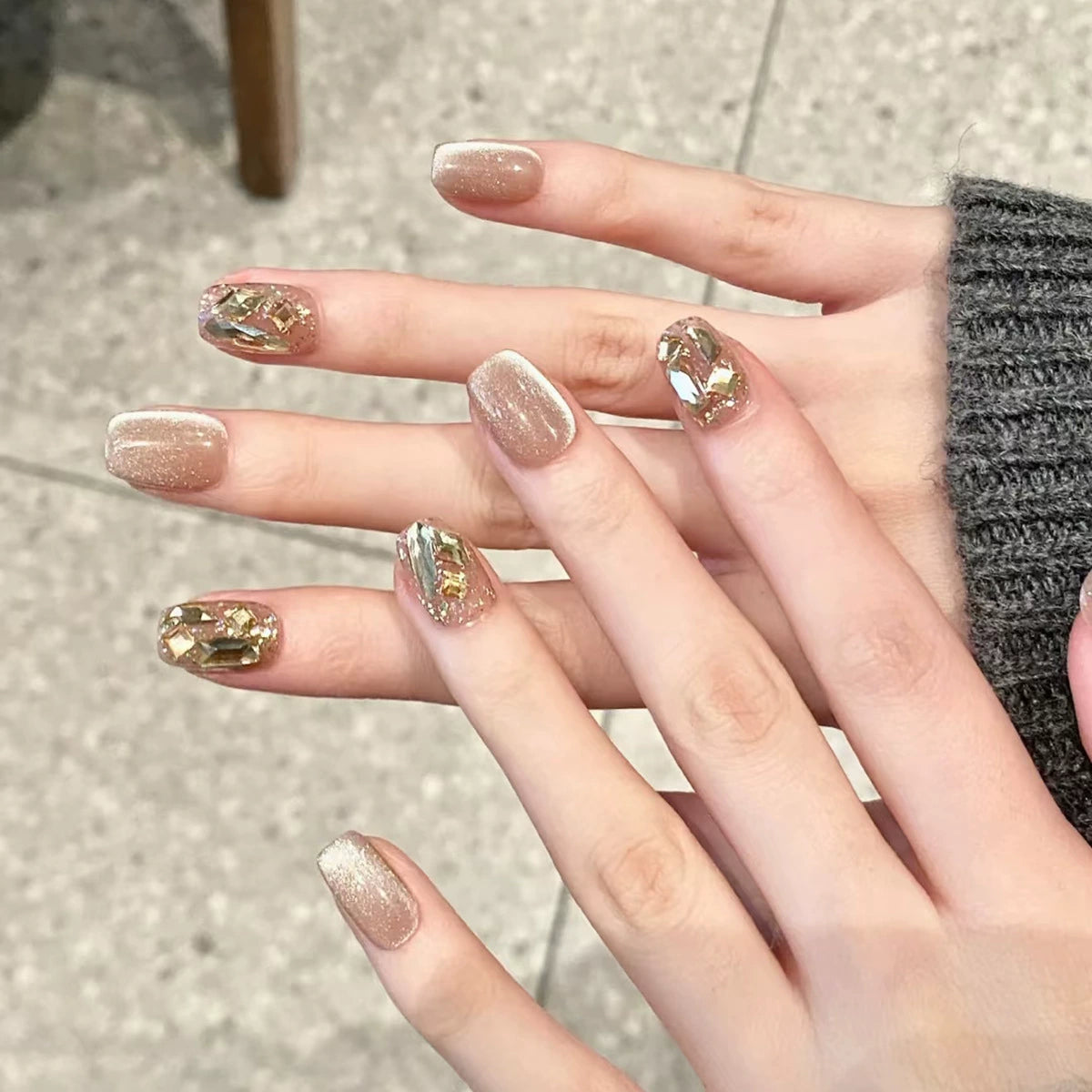 No.F326 Cat's eye Diamond Fingernails Patch 24pcs/Set