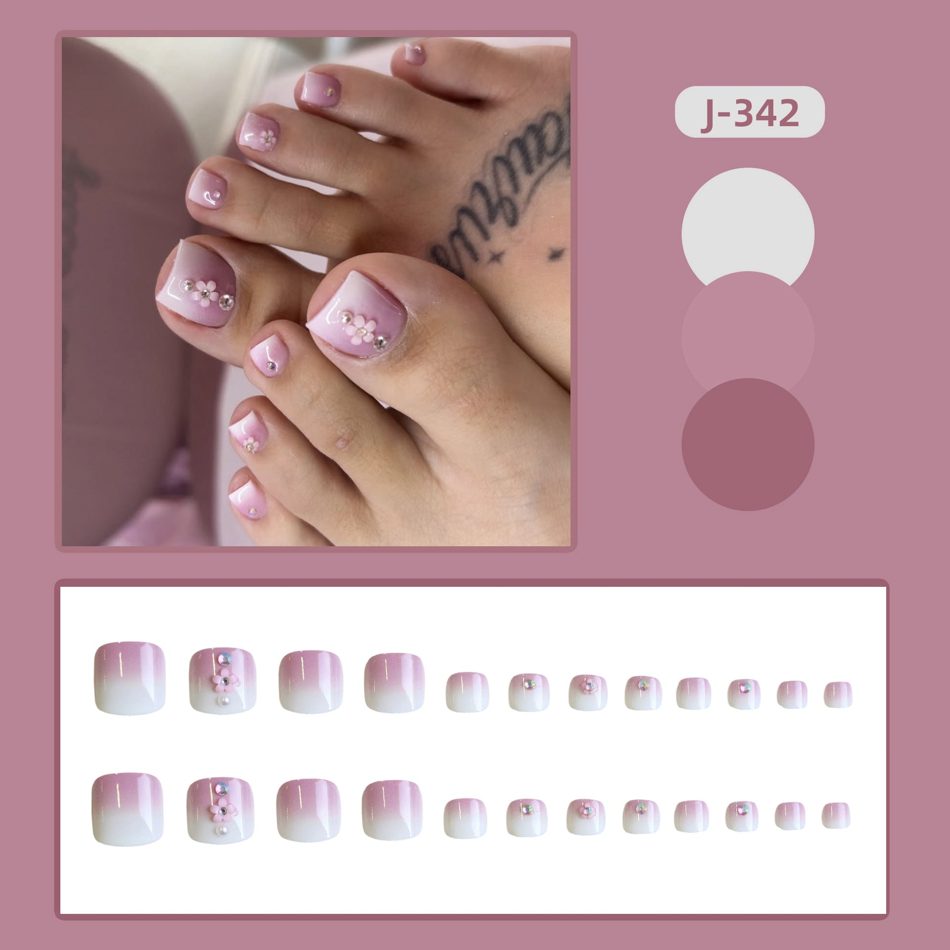No.820 Pink Flower Toenails Patch 24pcs/Set