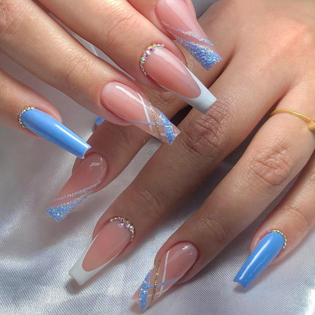 No.F200 Blue Fingernails Patch 24pcs/Set