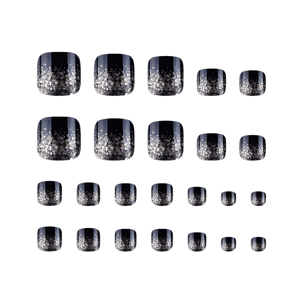 No.151 Black Glitter Toenails 24pcs/Set