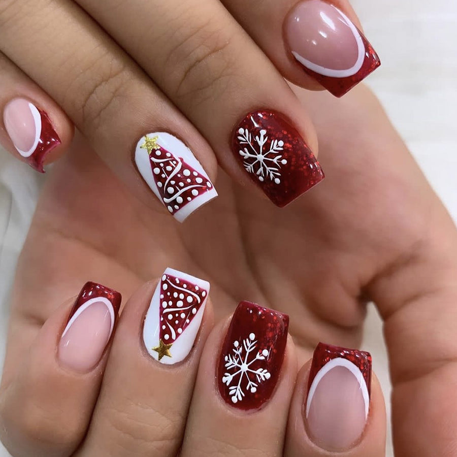 No.CM103 Snowflake Christmas Tree Fingernails Patch 24pcs/Set