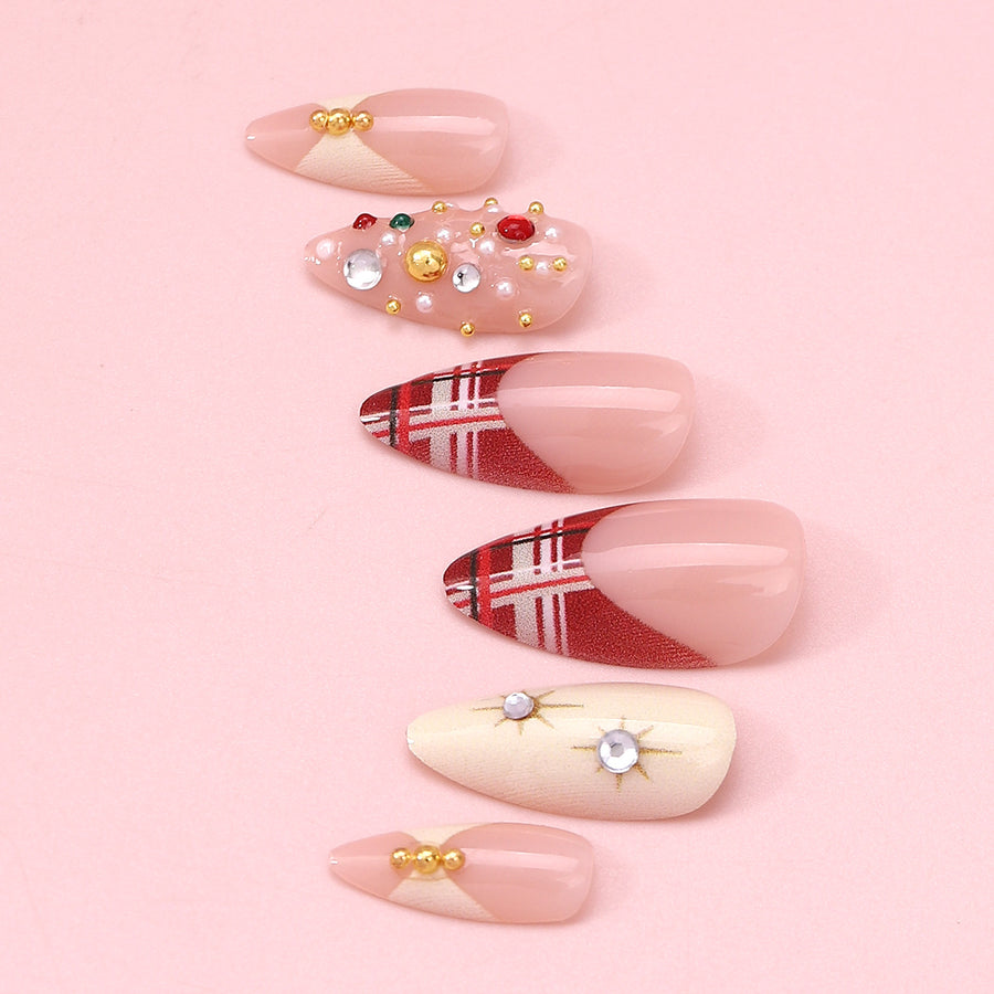 No.F507 Red Plaid Fingernails Patch 24pcs/Set