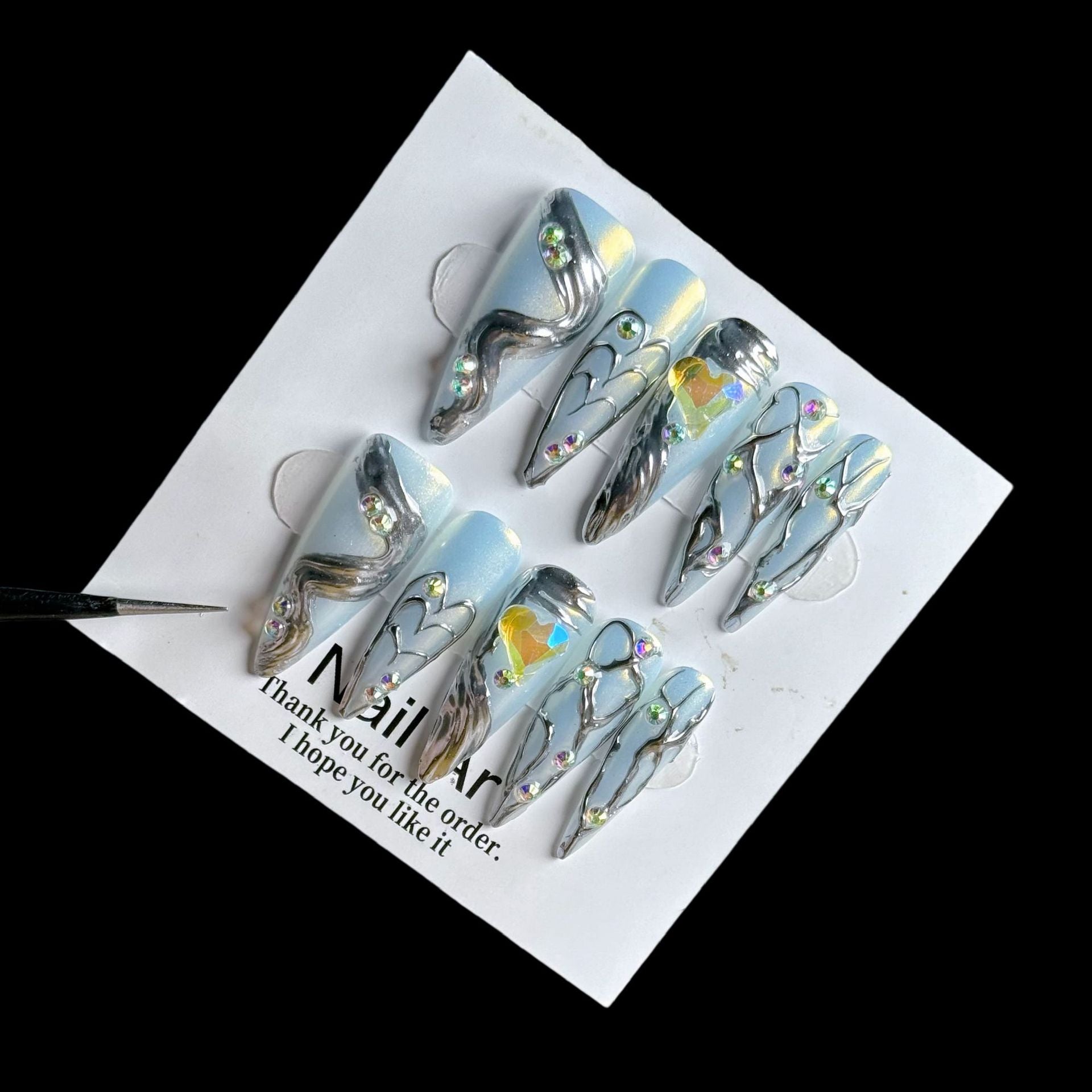 No.FP11 10pcs Retro Handmade Long Press-On Fingernails