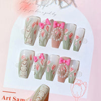 No.ET24 Tulip Flower Rabbit Fingernails Patch 24pcs/Set