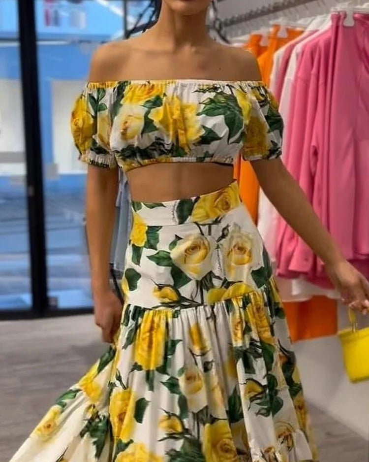 Yellow Print Tiered Two-Piece Set