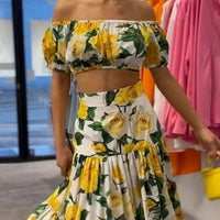 Yellow Print Tiered Two-Piece Set