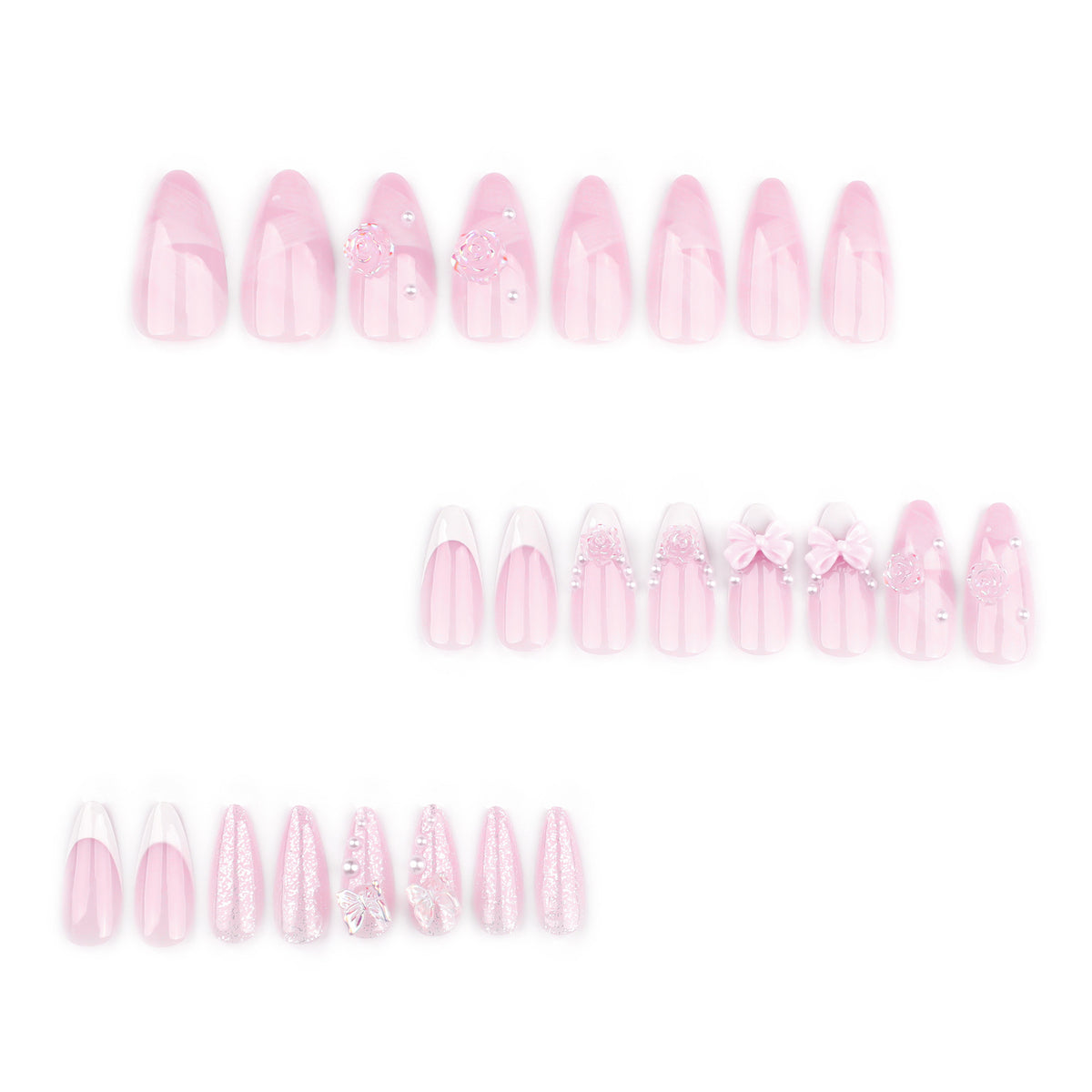 No.F634 Pink Butterfly Fingernails Patch 24pcs/Set