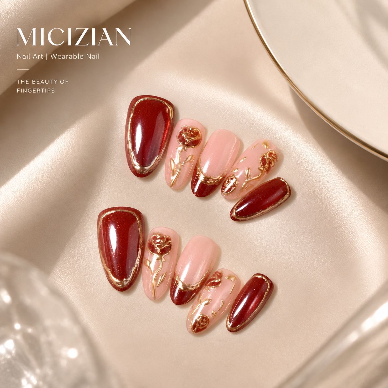 No.F870 Red Cat's Eye Fingernails Patch 24pcs/Set