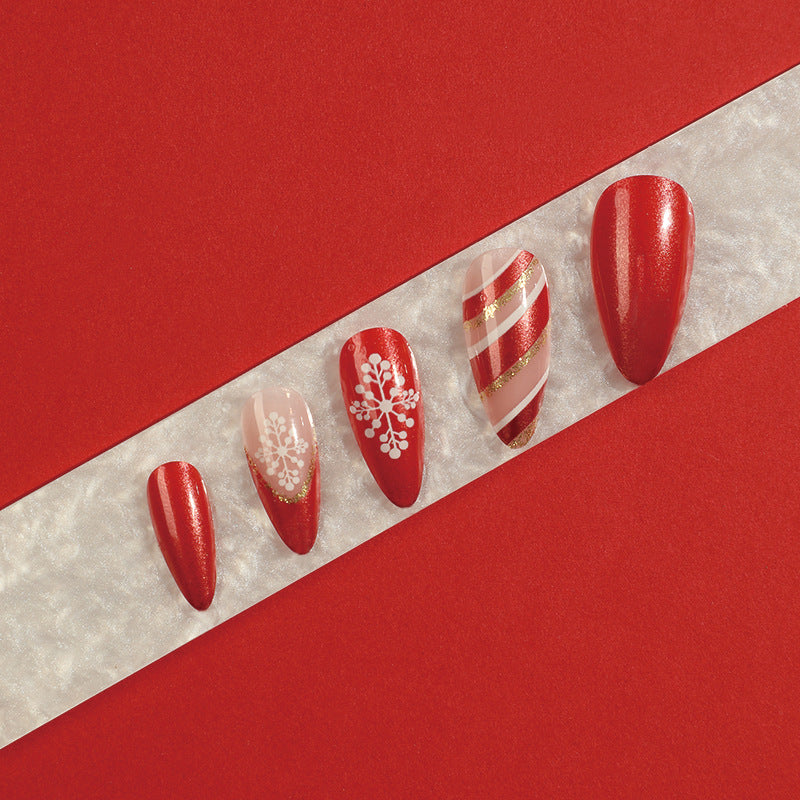 No.CM8 Christmas White Snowflakes & Red Edges Fingernails Patch 24pcs/Set