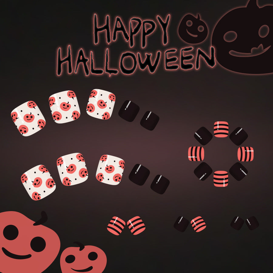 No.AW128 Halloween Cute Orange Toenails Patch 24pcs/Set