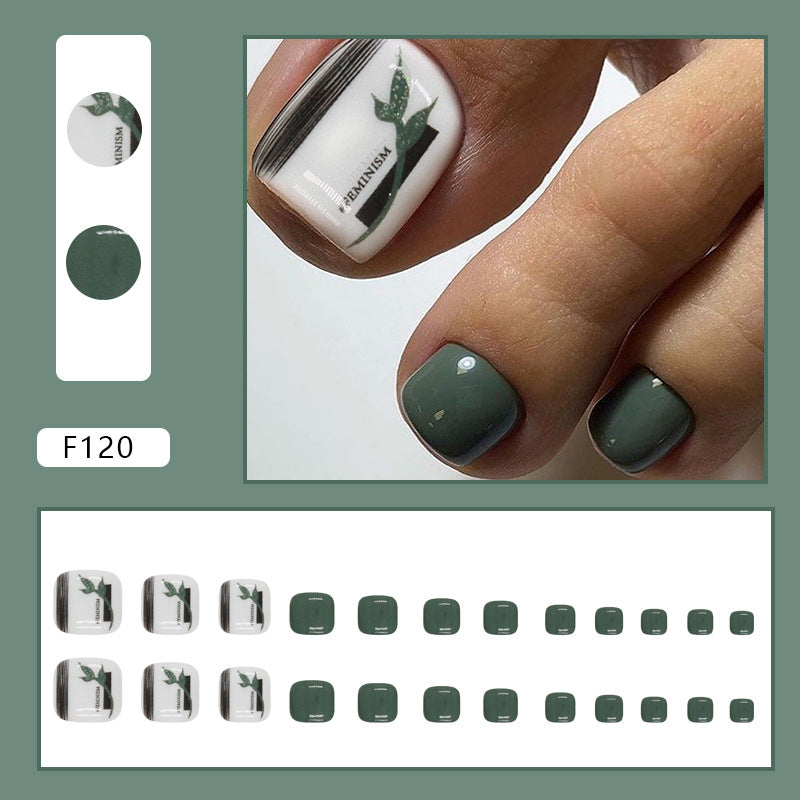 No.245 Bamboo Leaf Green Fashion Toenails Patch 24pcs/Set