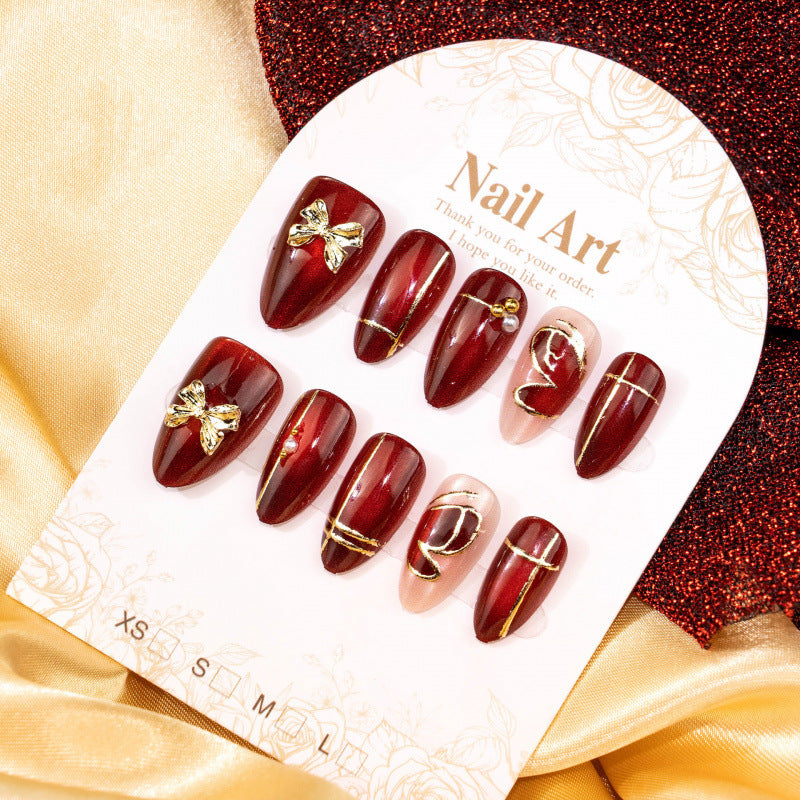 No.F858 Red Bow Cat's Eye Fingernails Patch 30pcs/Set