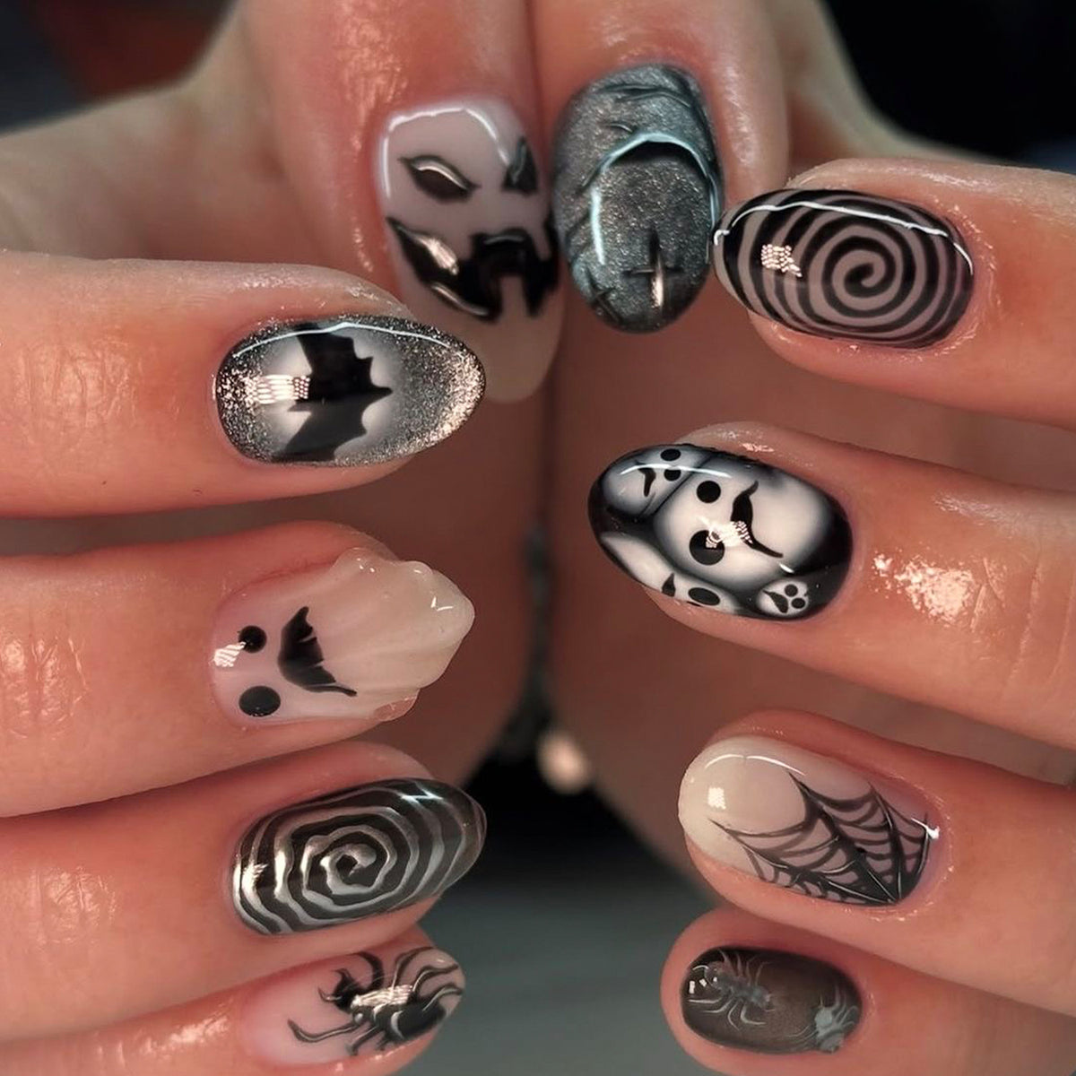 No.AW211 Halloween Black Cat's Eye Fingernails Patch 24pcs/Set