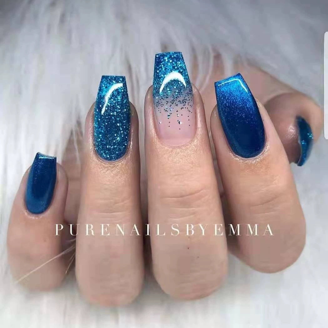No.F337 Blue Cat's Eye Gradient Fingernails Patch 24pcs/Set