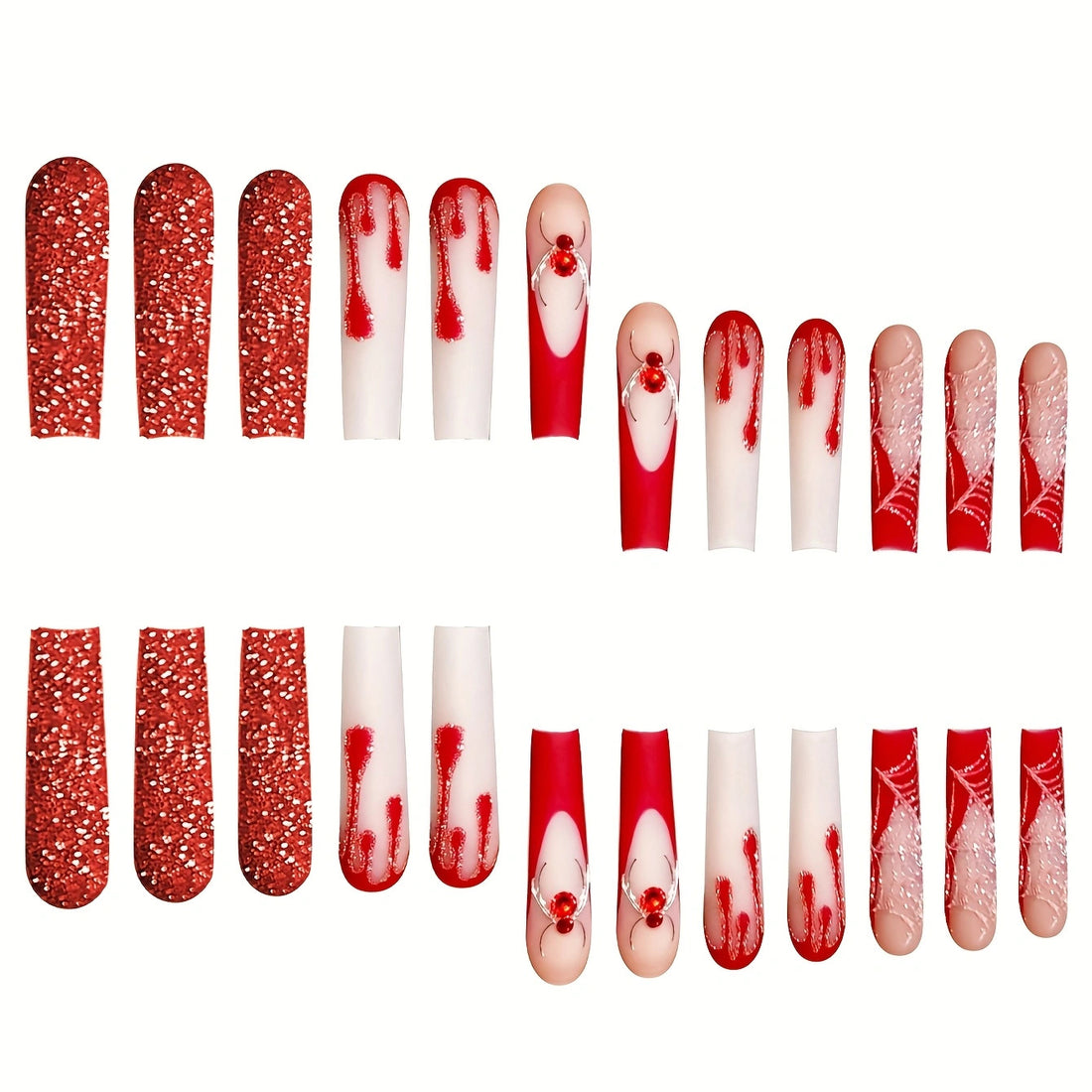 No.AW141 Halloween Flash Spider Fingernails Patch 24pcs/Set