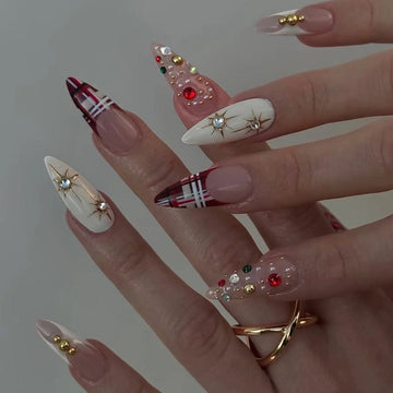 No.F507 Red Plaid Fingernails Patch 24pcs/Set