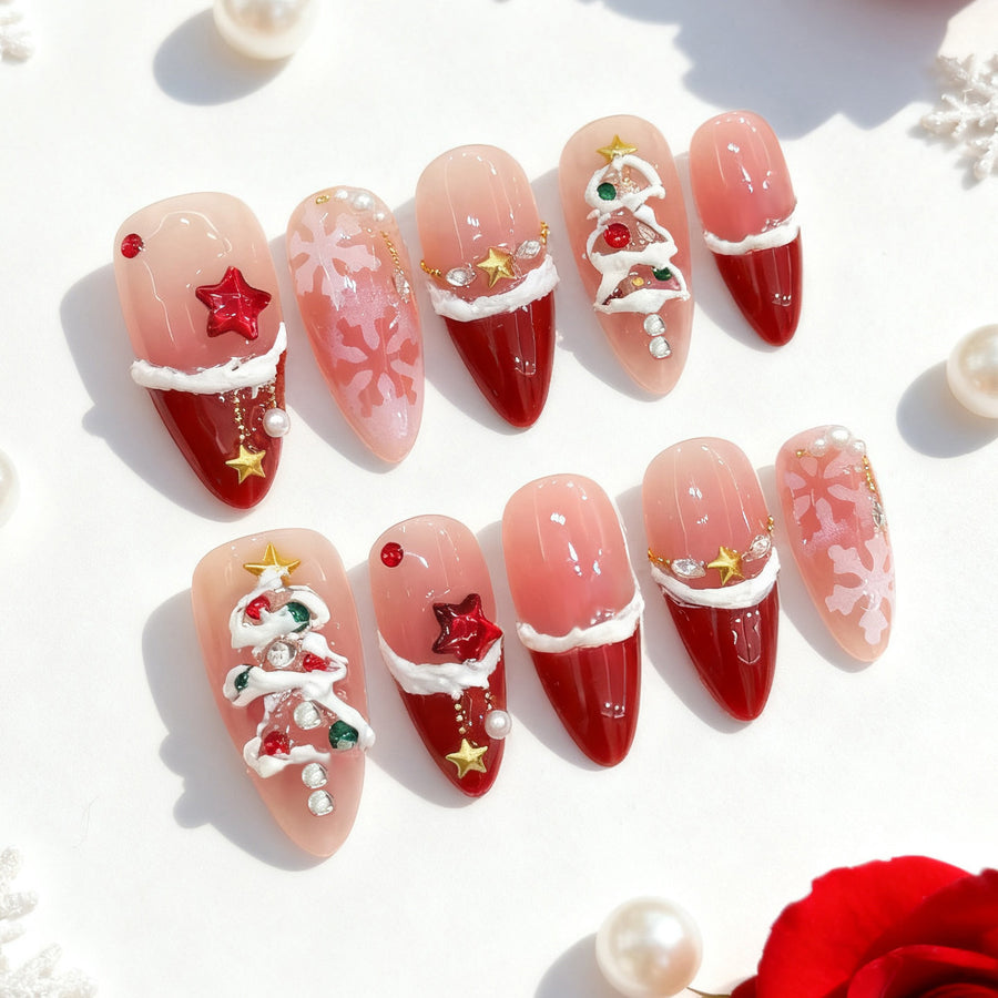 No.CM122 Christmas Tree Fingernails Patch 24pcs/Set