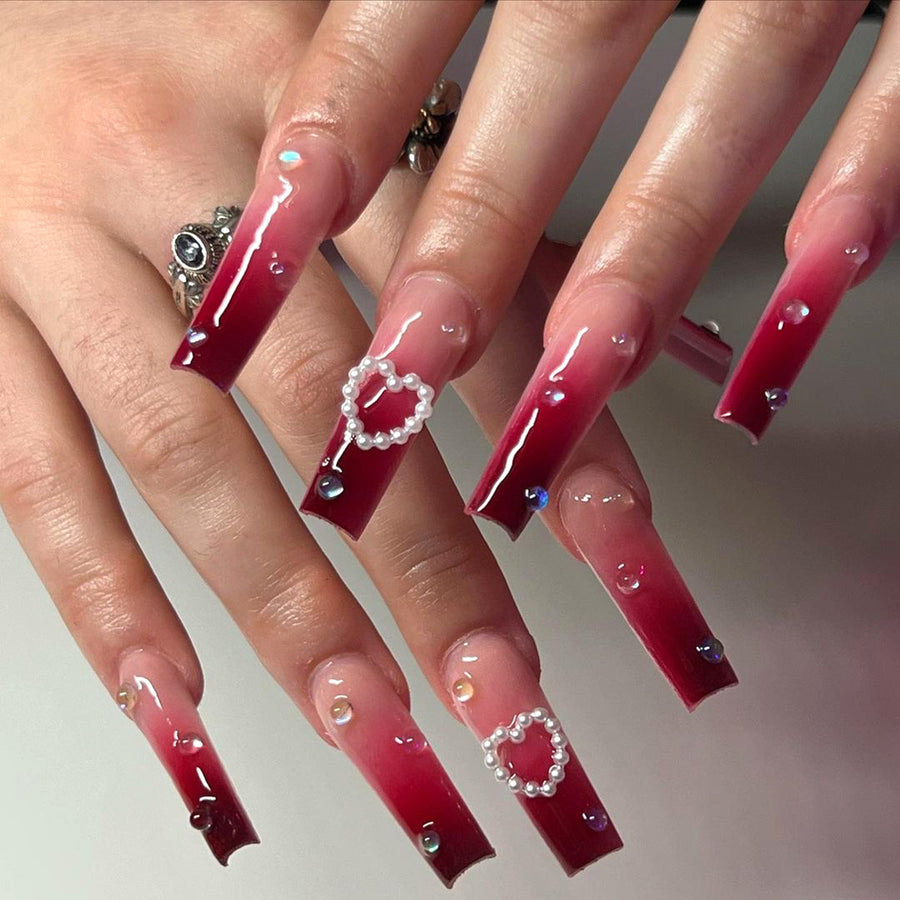 No.F168 Wine Red Gradient Long Fingernails Patch 24pcs/Set