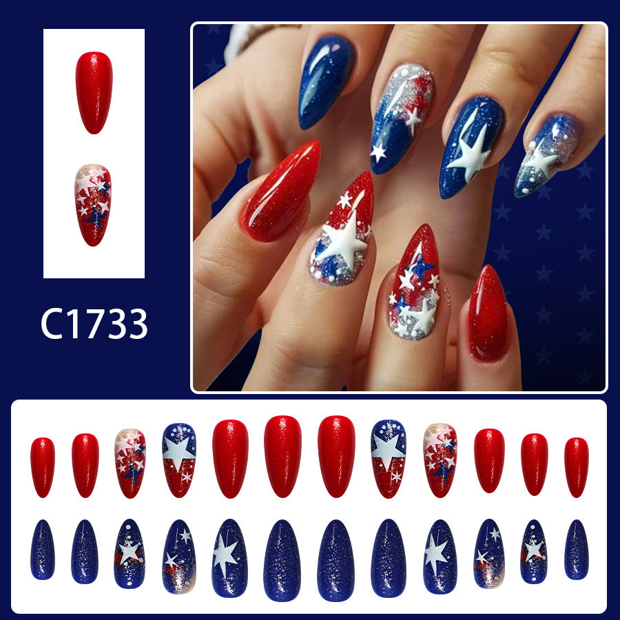 No.JNU37 Red & Blue Fingernails Patch 24pcs/Set