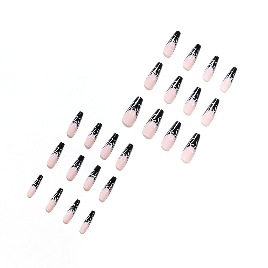 No.F189 Black Flame Long Fingernails Patch 24pcs/Set