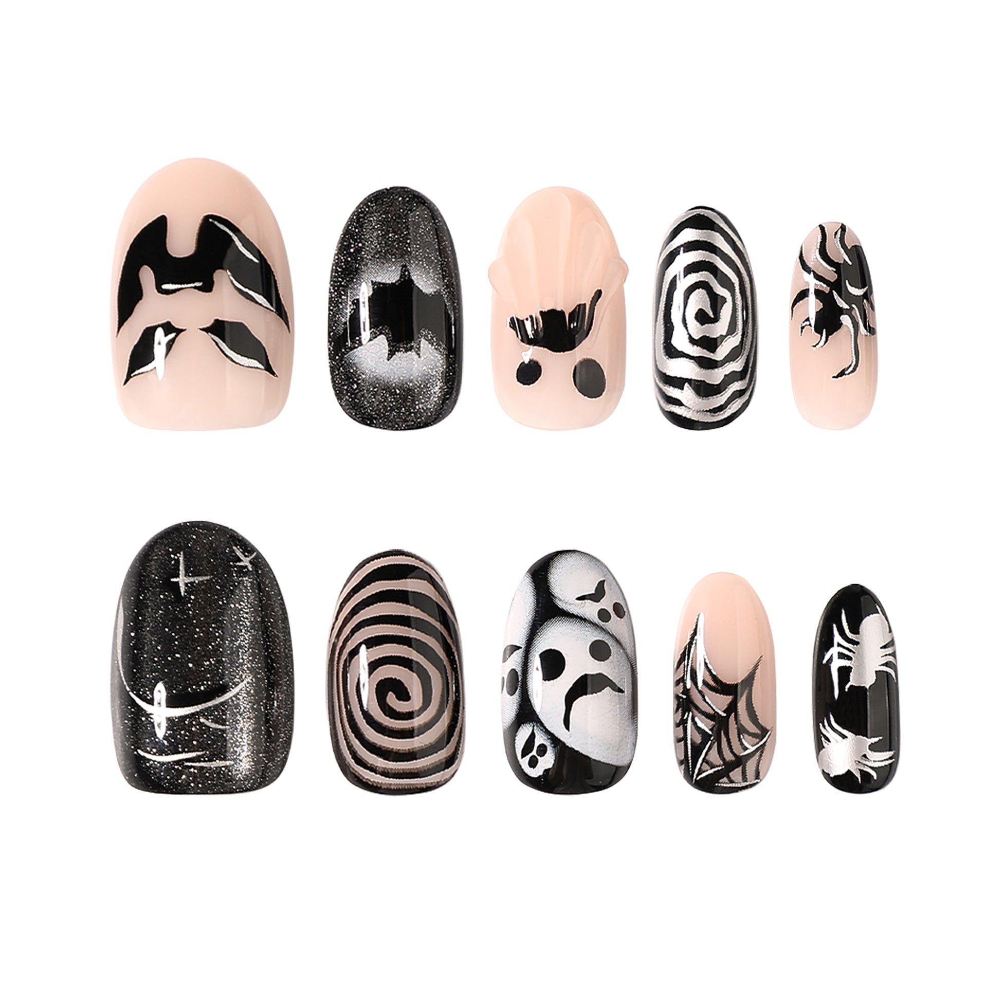 No.AW211 Halloween Black Cat's Eye Fingernails Patch 24pcs/Set