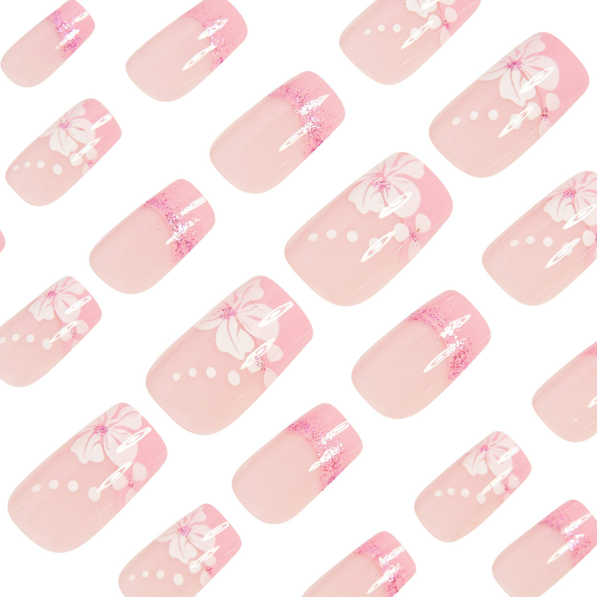 No.F377 Pink Glitter Fingernails Patch 24pcs/Set