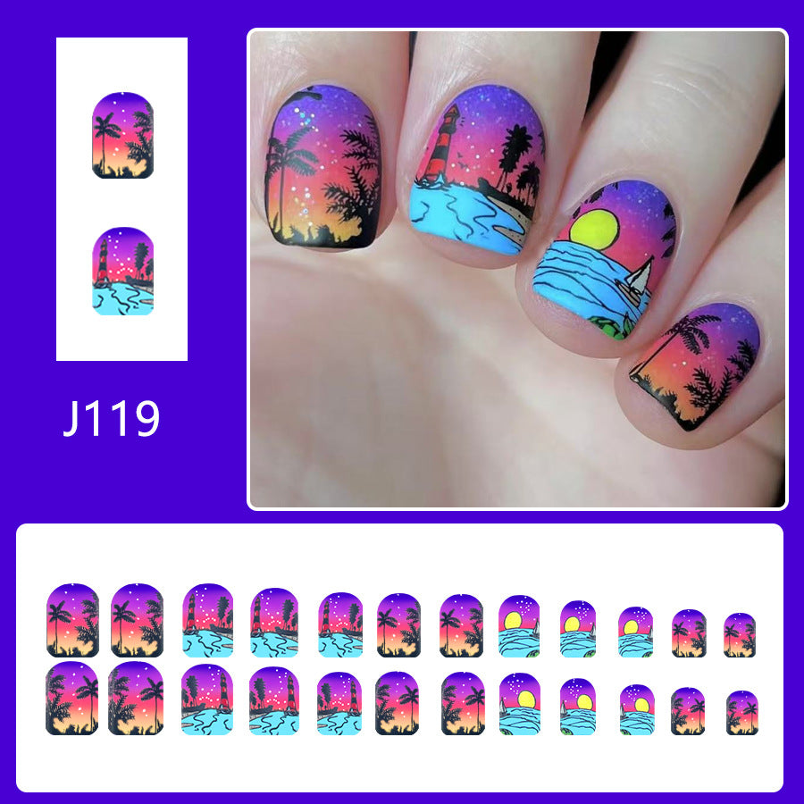 No.BH10 Beach Blue Fingernails Patch 24pcs/Set