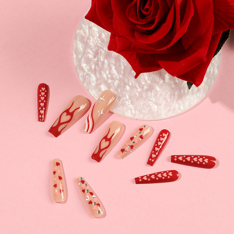 No.VN75 Valentine’s Flame Wave Heart Press-On Nails Set (24 Pcs)