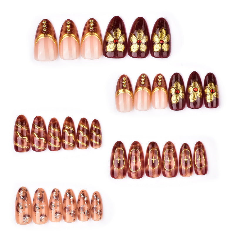 No.F828 Brown Flower Fingernails Patch 24pcs/Set