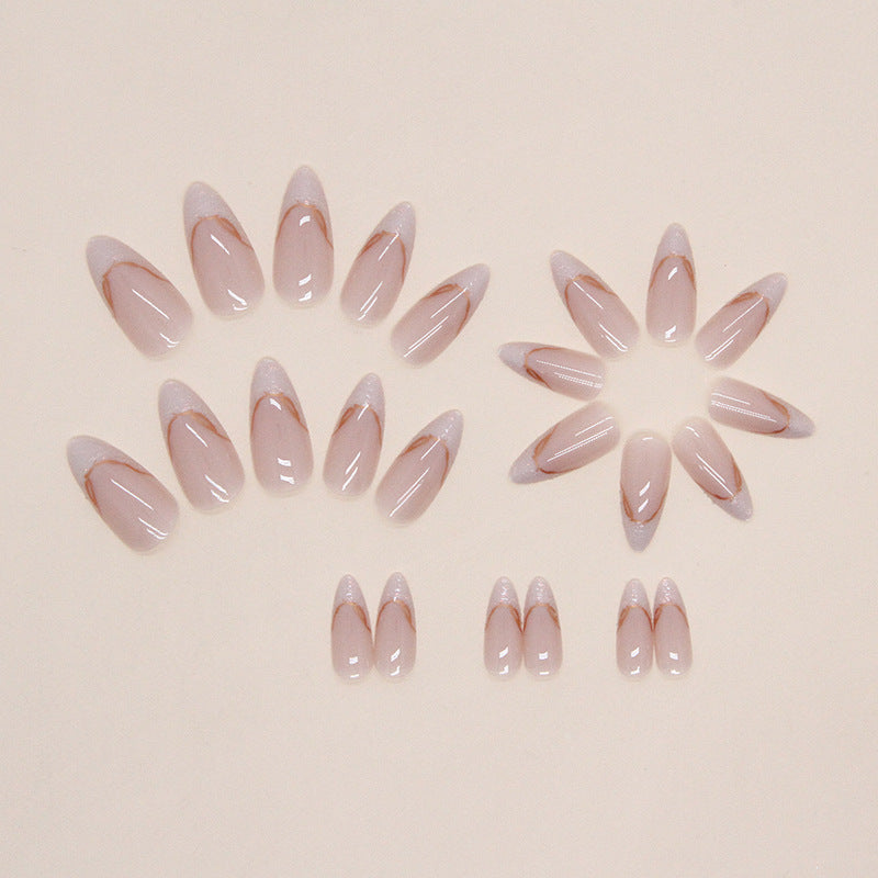 No.F97 Irregular Pearl Gold Edge Fingernails Patch 24pcs/Set