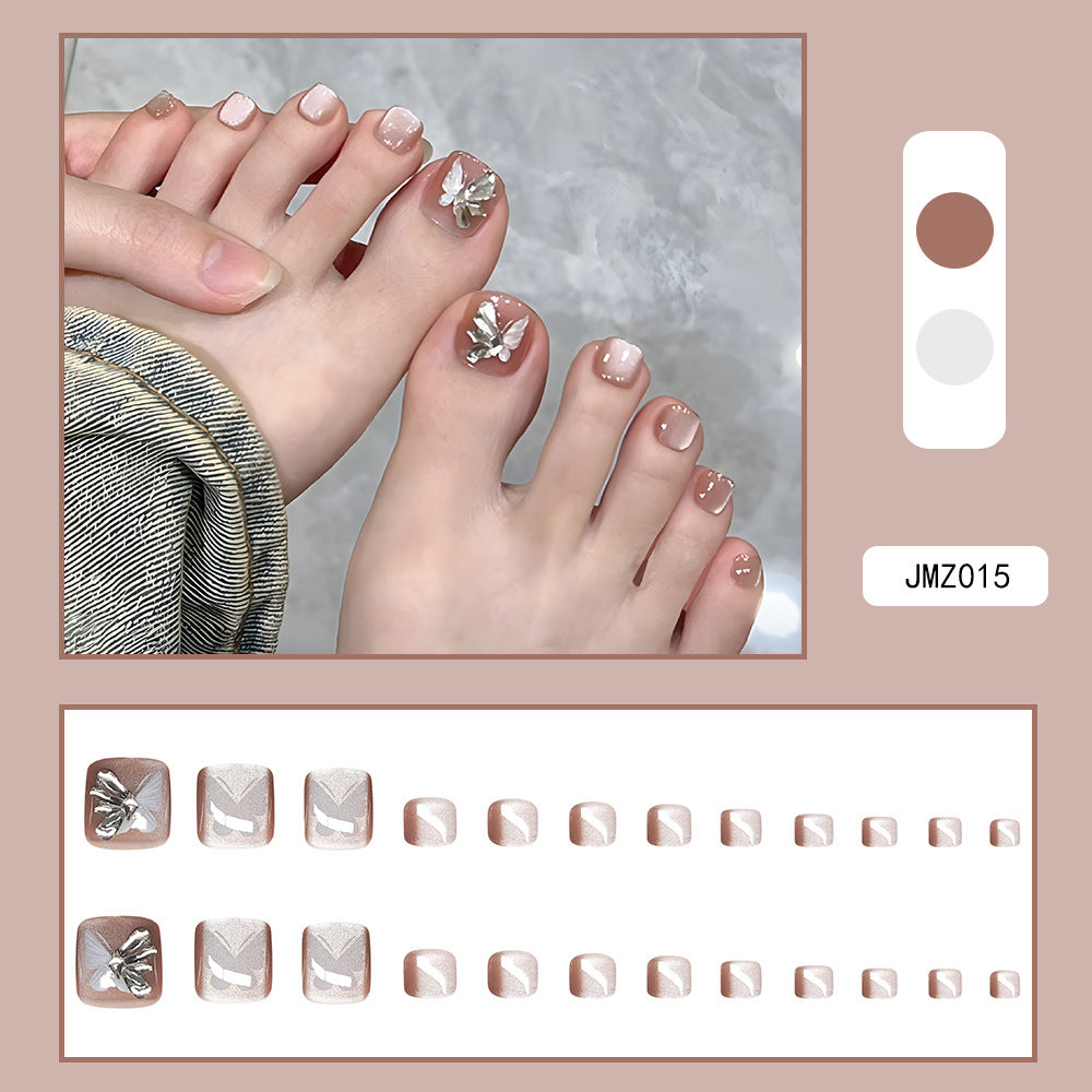 Butterfly Nude Cat Eye Toenail 24pcs/Set