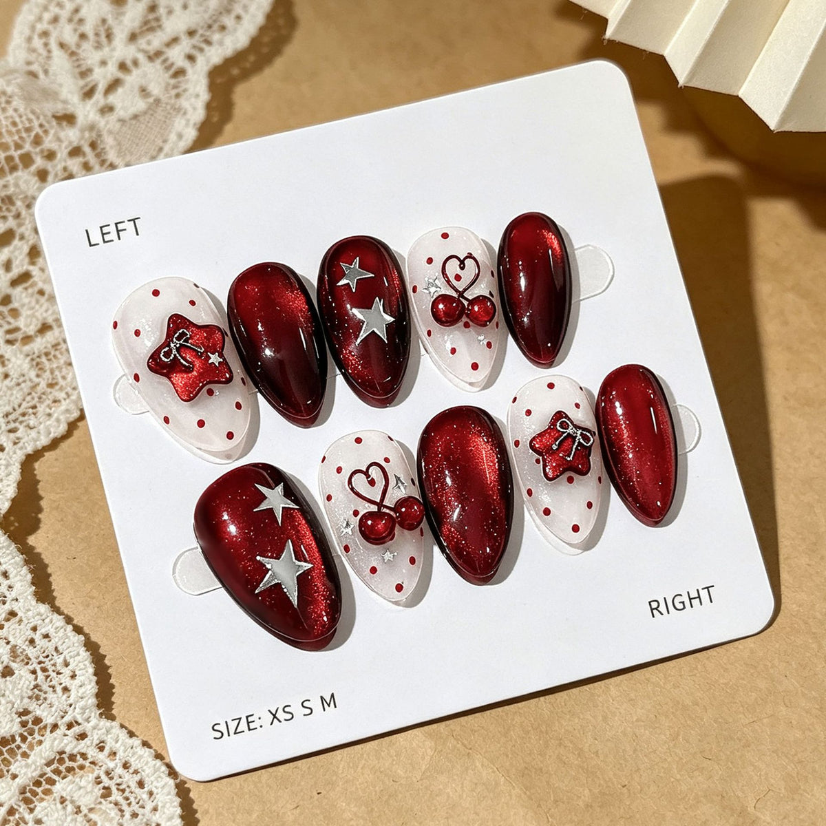 No.F852 Wine Red Cat's Eye Fingernails Patch 30pcs/Set