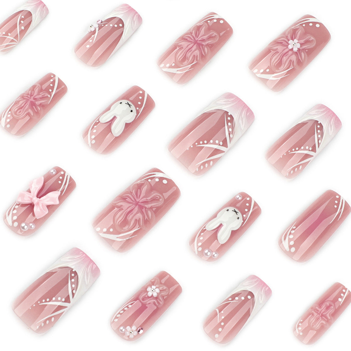No.ET1 Cute Rabbit Bow Fingernails Patch 24pcs/Set