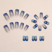 No.F15 Blue Smudge With Gold Foil Lines Fingernails Patch 24pcs/Set