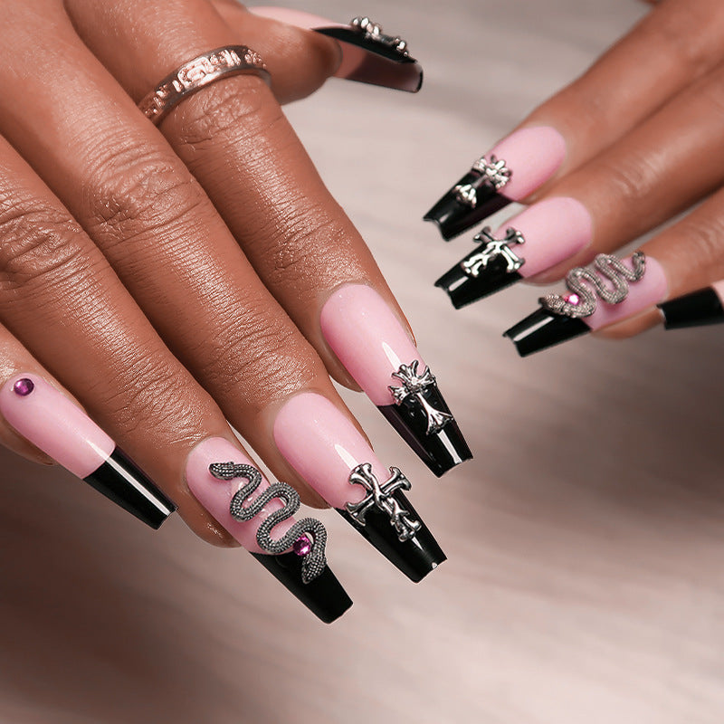No.F352 Cross Snake Rhinestone Fingernails Patch 24pcs/Set