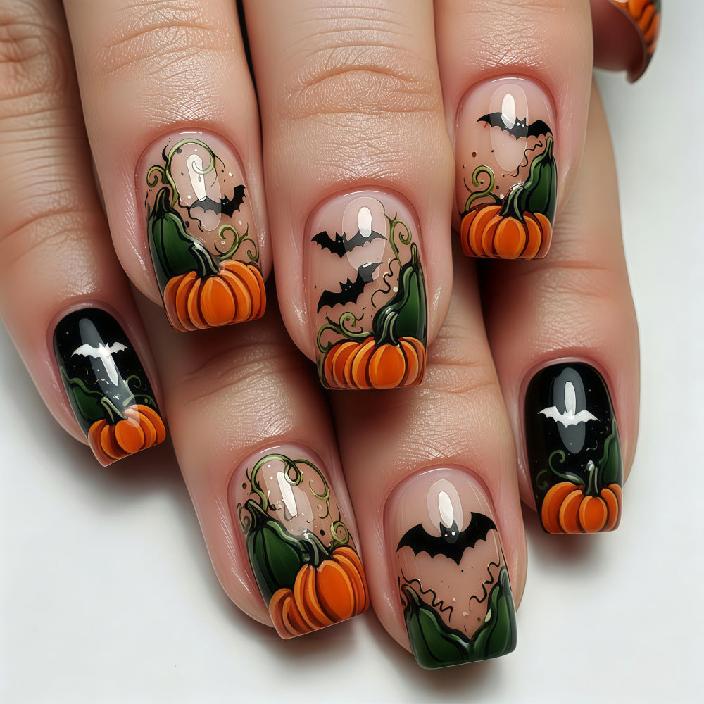 No.AW204 Halloween Pumpkin Dark Fingernails Patch 24pcs/Set