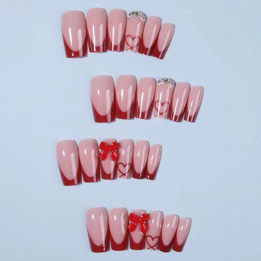 No.F398 Red Love Bow Fingernails Patch 24pcs/Set