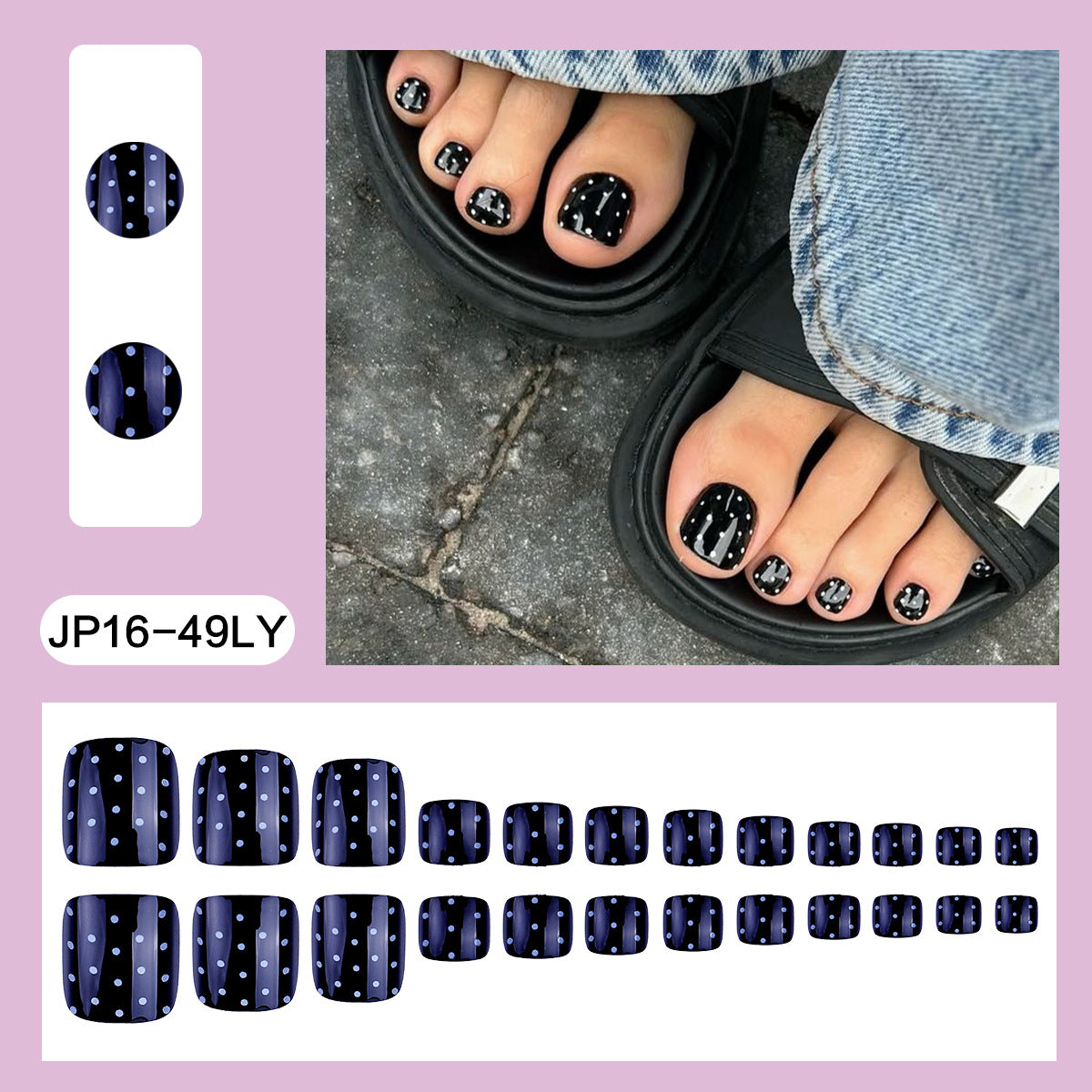 No.789 Black Polka Dots Toenails Patch 24pcs/Set