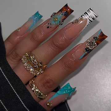 No.F532 Blue Flowers Fingernails Patch 24pcs/Set