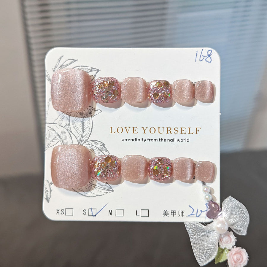 No.TP2 Pink Cat's Eye Handmade Toenails Patch 10pcs/Set