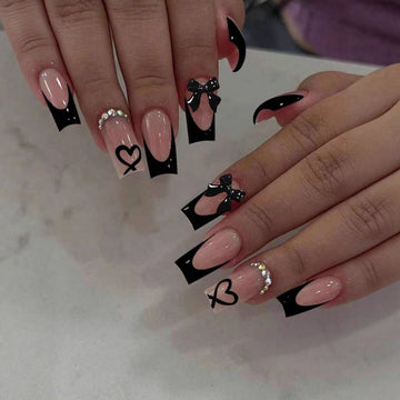 No.F396 Black Love Heart Fingernails Patch 24pcs/Set