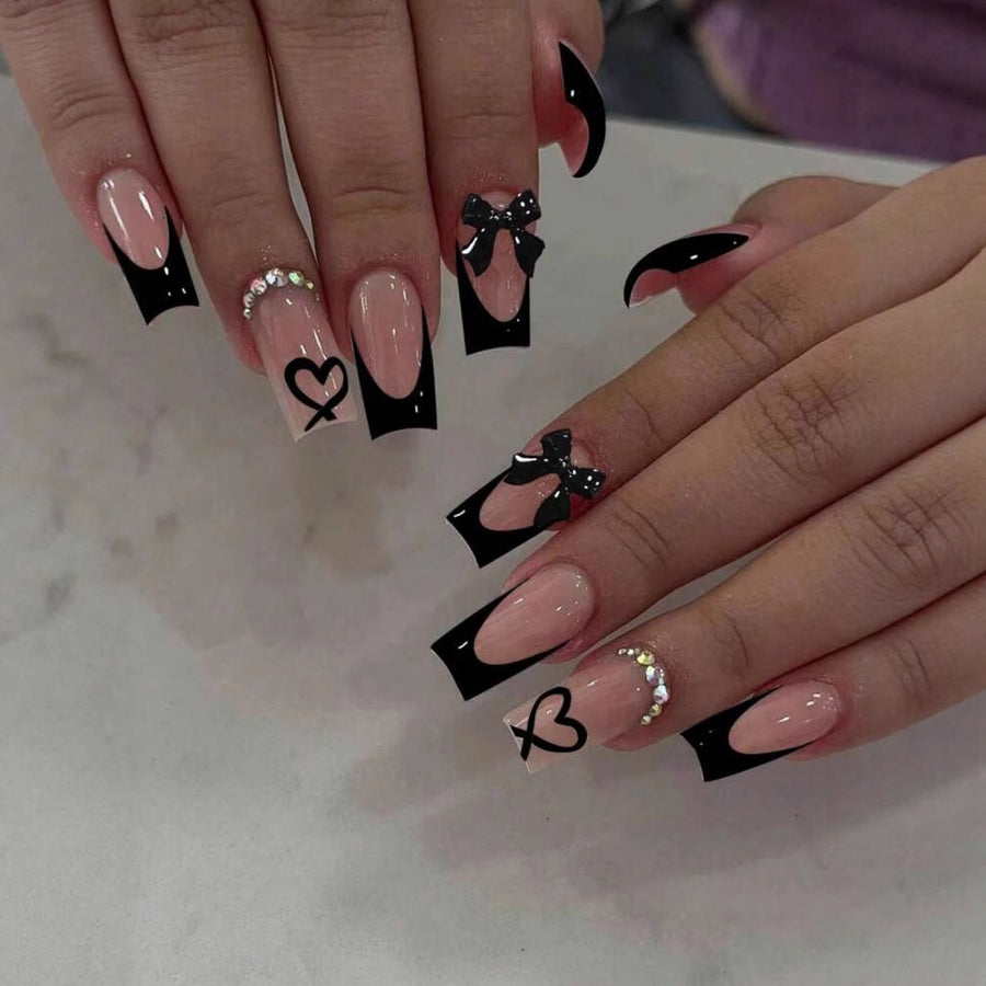 No.F396 Black Love Heart Fingernails Patch 24pcs/Set