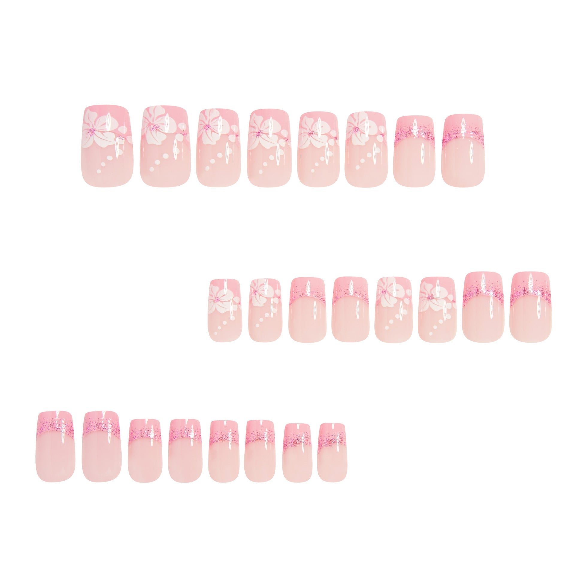 No.F377 Pink Glitter Fingernails Patch 24pcs/Set