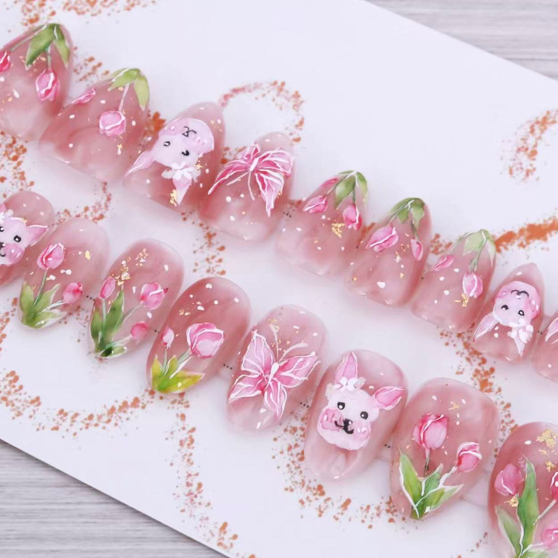 No.ET19 Tulip Rabbit Fingernails Patch 24pcs/Set
